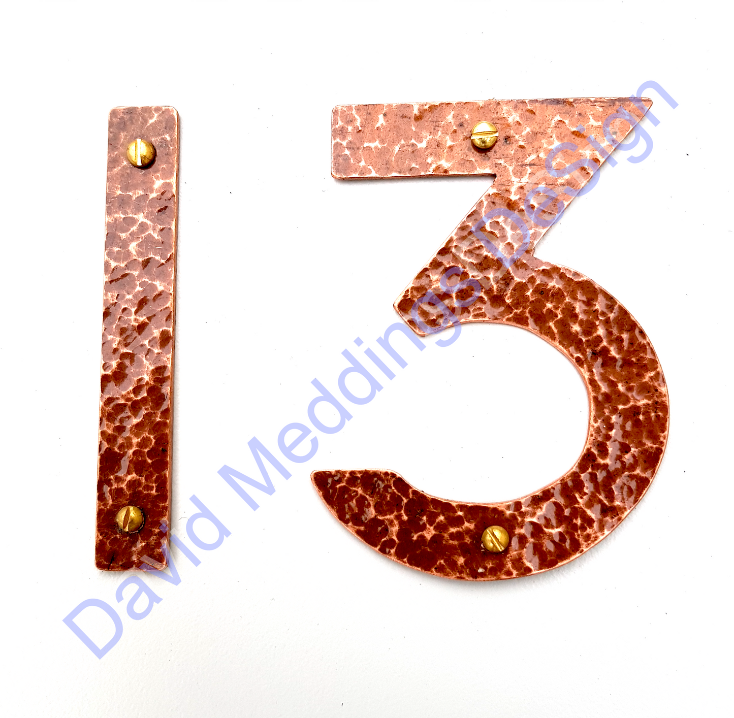 Arts and Crafts P22 style Copper numbers hammered, polished, brushed or green 3"/75mm high