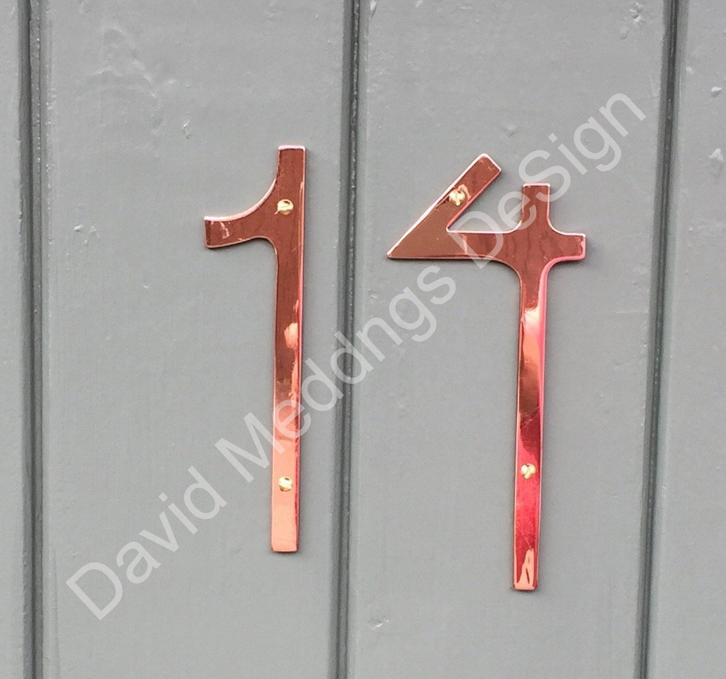 Art Nouveau style Copper numbers hammered, polished, brushed or green, 3"/75mm high Rivanna font