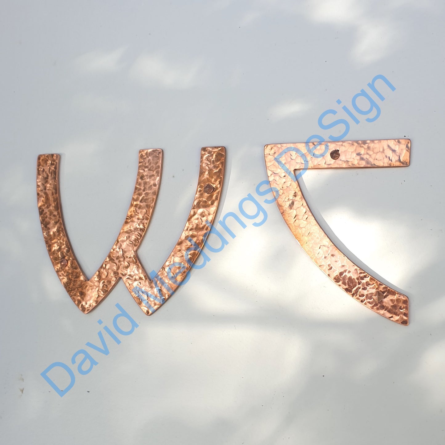 Arts and Crafts P22 style Copper numbers hammered, polished, brushed or green 3"/75mm high