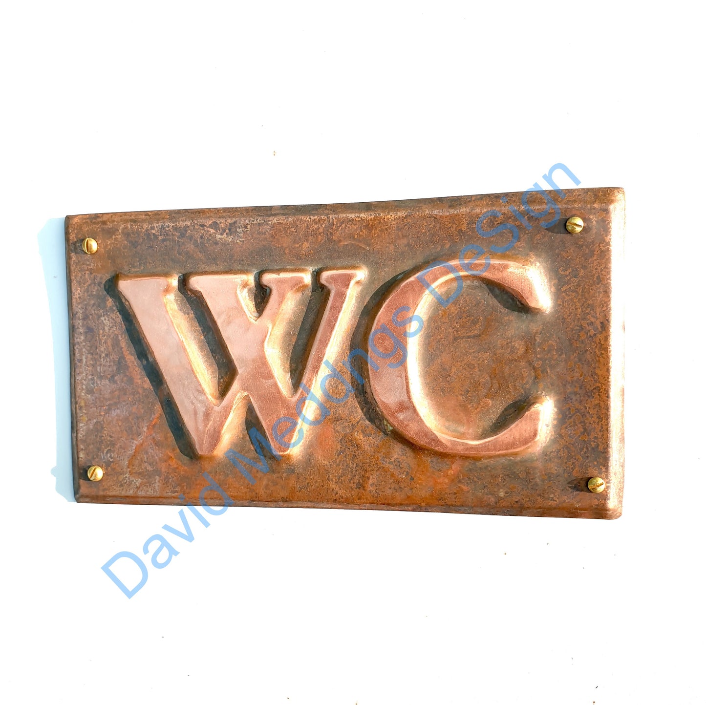Copper door plaque WC toilet lavatory sign in 2"/50mm high Garamond serif font