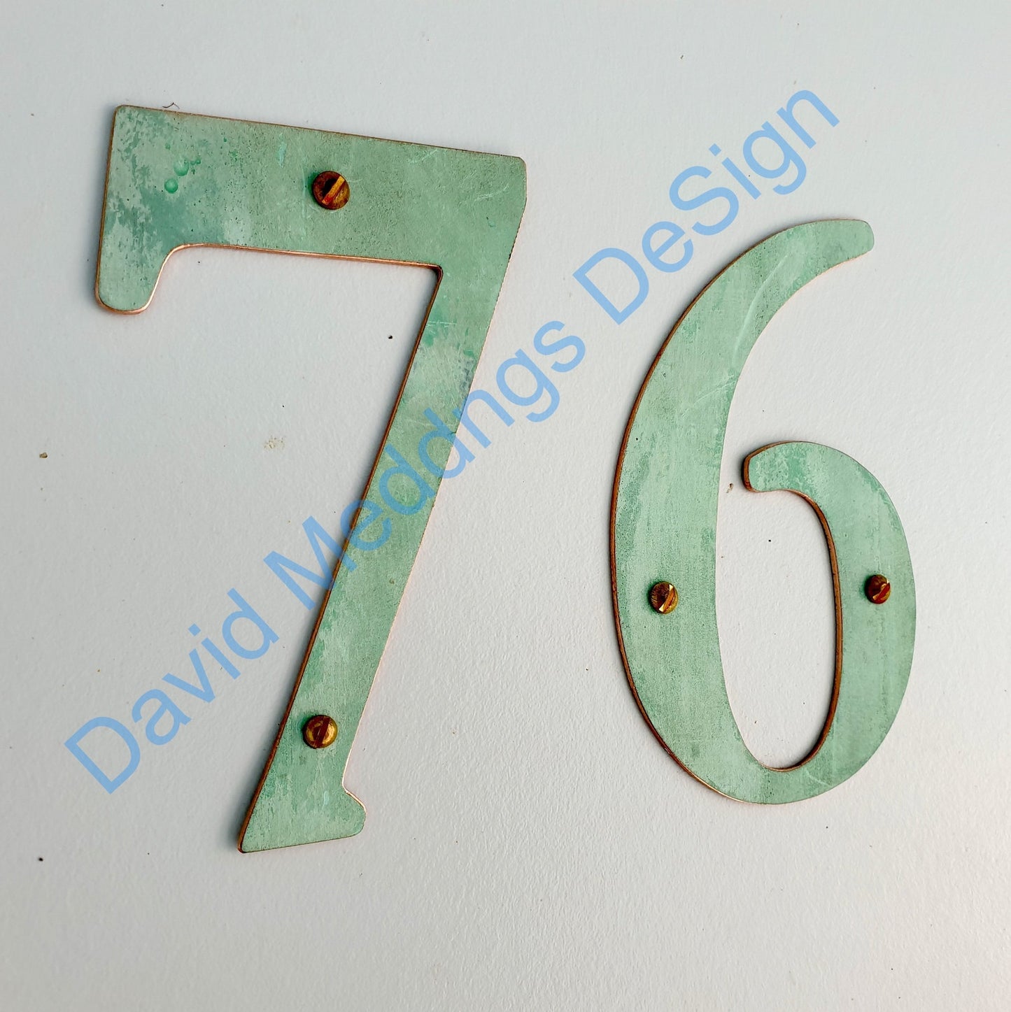 Serif style Copper numbers hammered, polished, brushed or green, 6"/150mm high Garamond font m