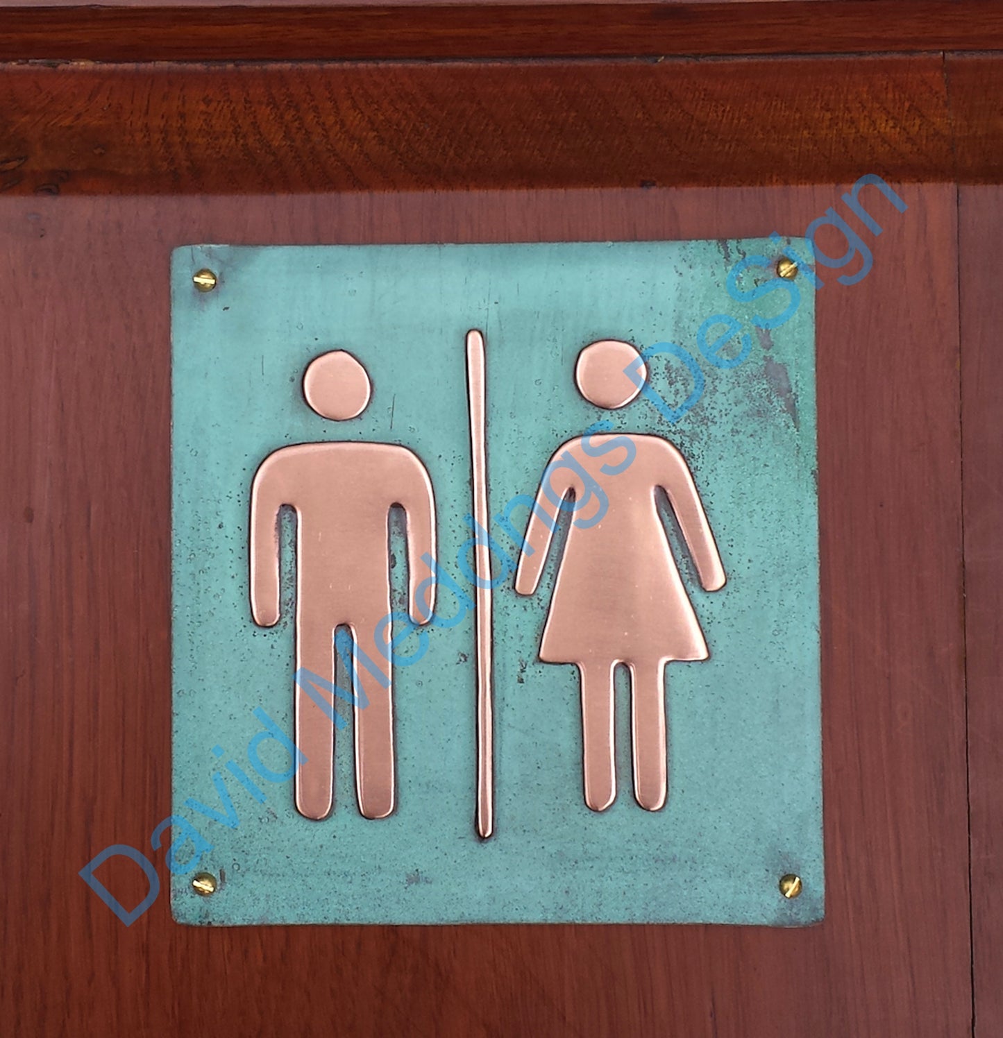 Unisex copper Plaque patinated or hammered toilet lavatory washroom sign