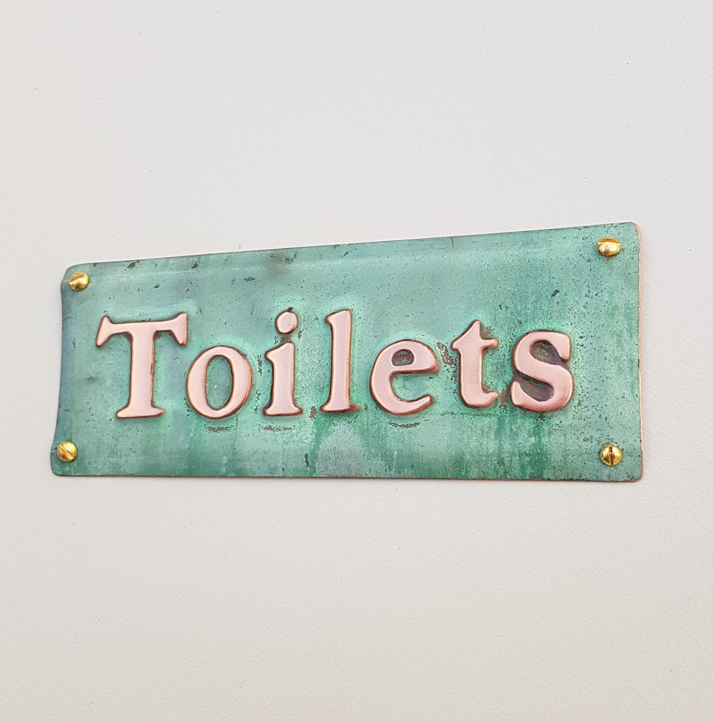 Toilets lavatory washroom copper notice sign Plaque in 1"/25mm high serif Garamond letters