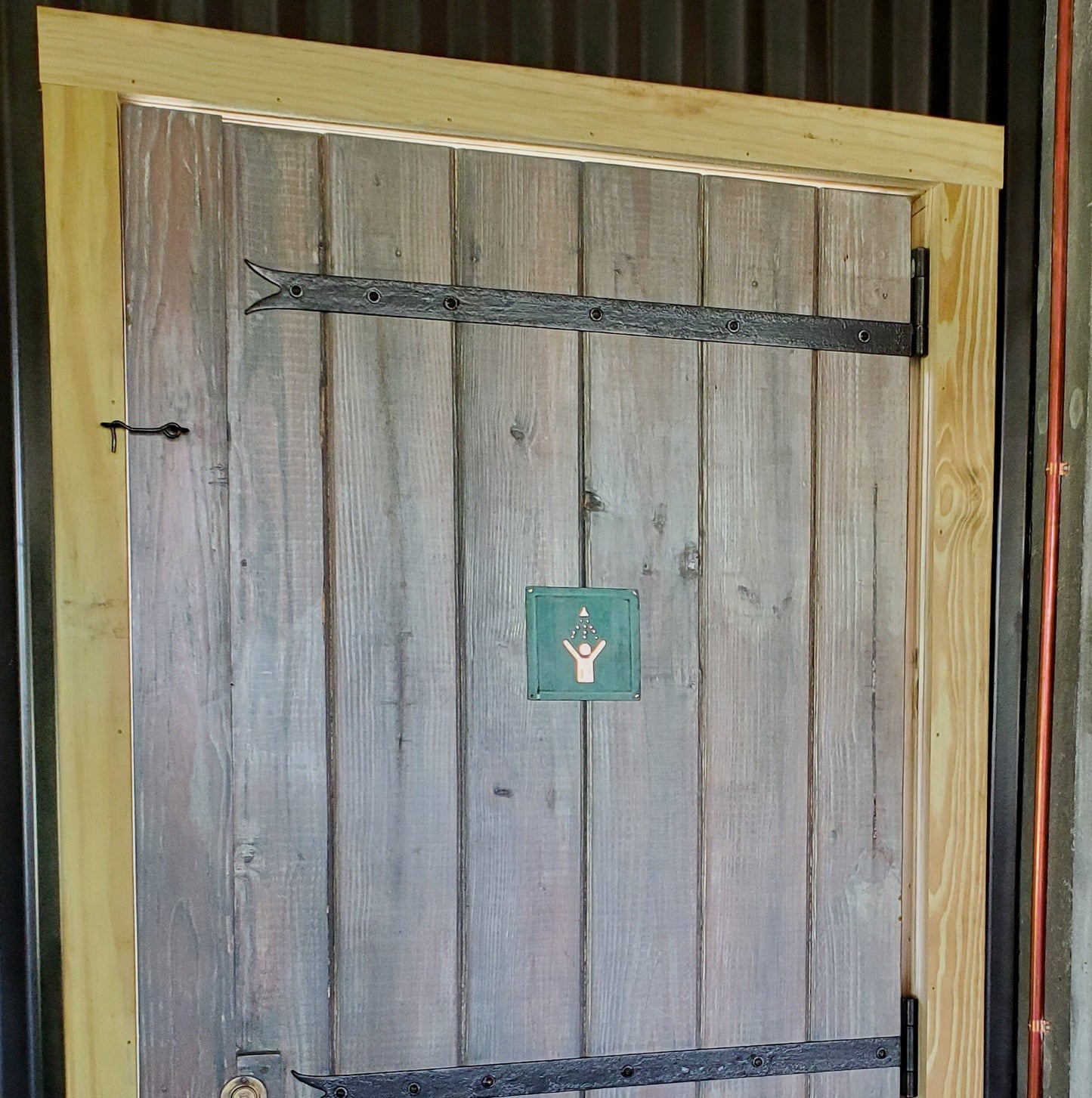 Shower door plaque in hammered or green copper - upcycled freedom feeling gift