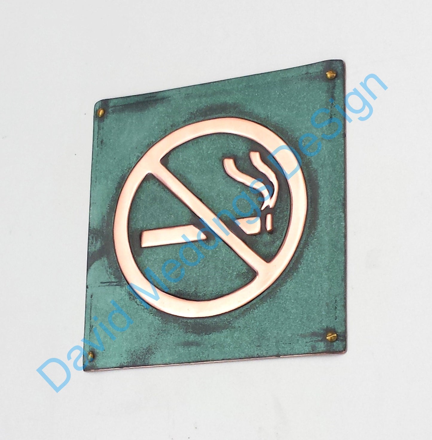 Smoking area sign door Plaque in patinated or hammered copper , information signs