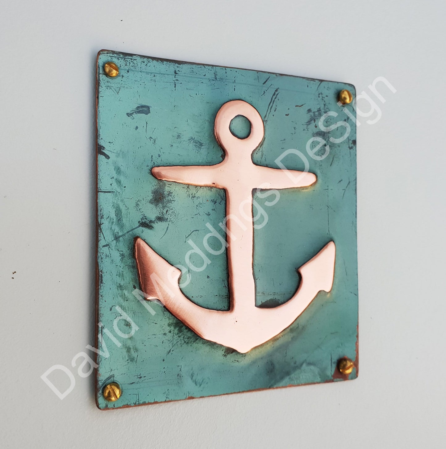 Anchor ship nautical copper sailing plaque gift, hammered or patinated 3.5 x 3.25"/90x80mm