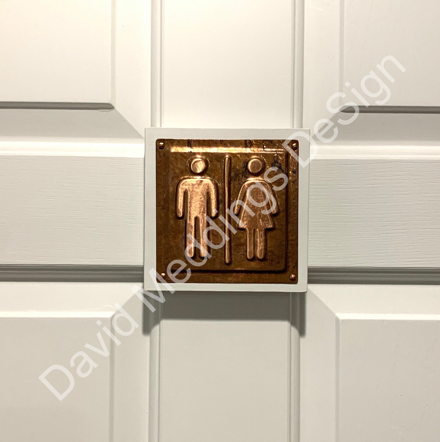 Unisex copper Plaque patinated or hammered toilet lavatory washroom sign