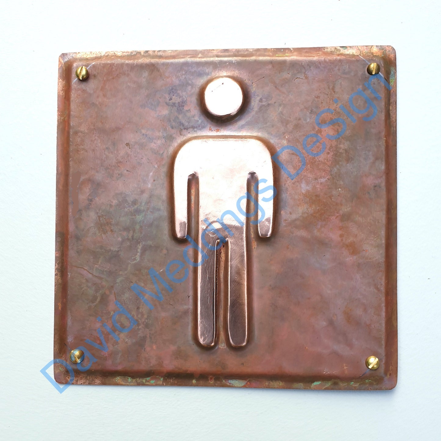 Male room toilet copper metal bathroom sign door plaque 4.2""/105mm square metal