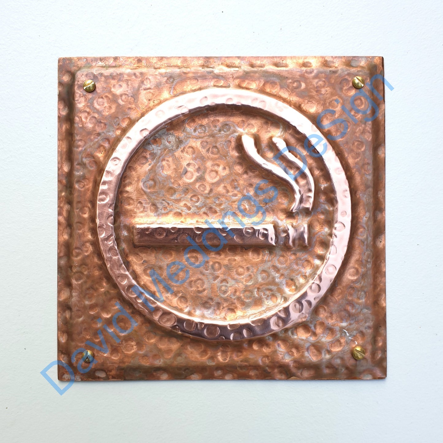 Smoking area sign door Plaque in patinated or hammered copper , information signs