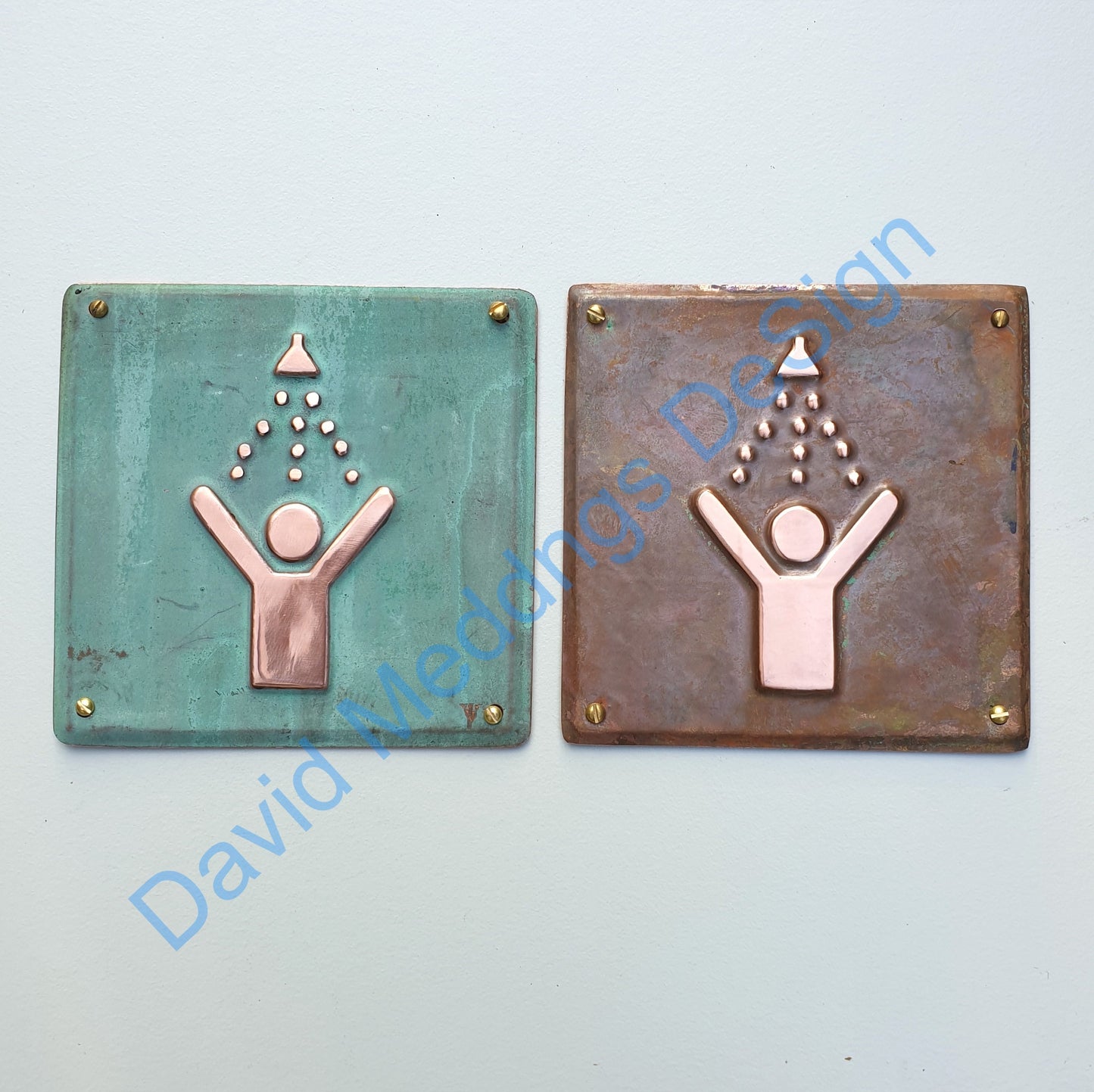 Shower door plaque in hammered or green copper - upcycled freedom feeling gift
