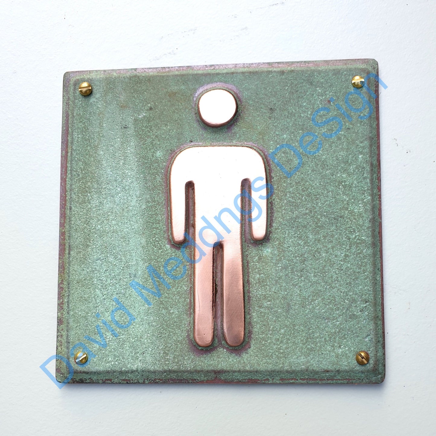 Male room toilet copper metal bathroom sign door plaque 4.2""/105mm square metal