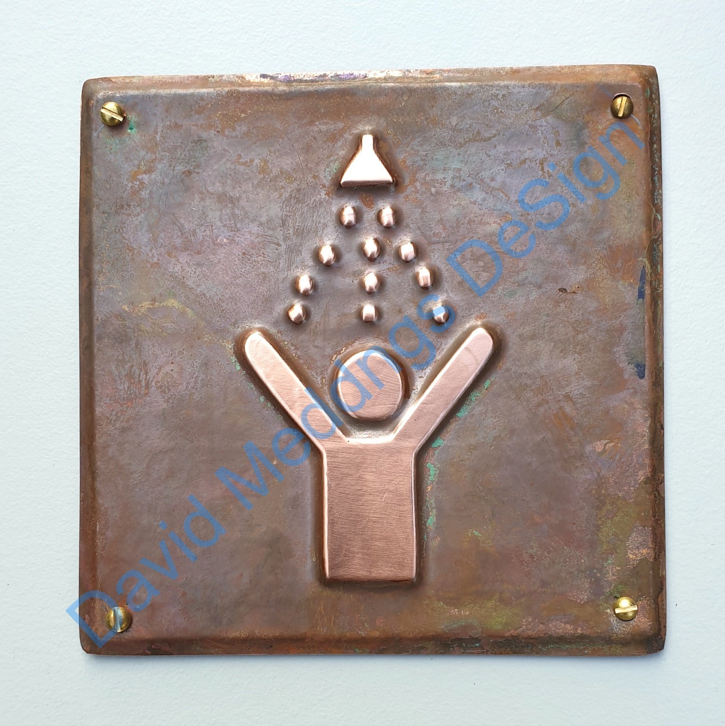 Shower door plaque in hammered or green copper - upcycled freedom feeling gift