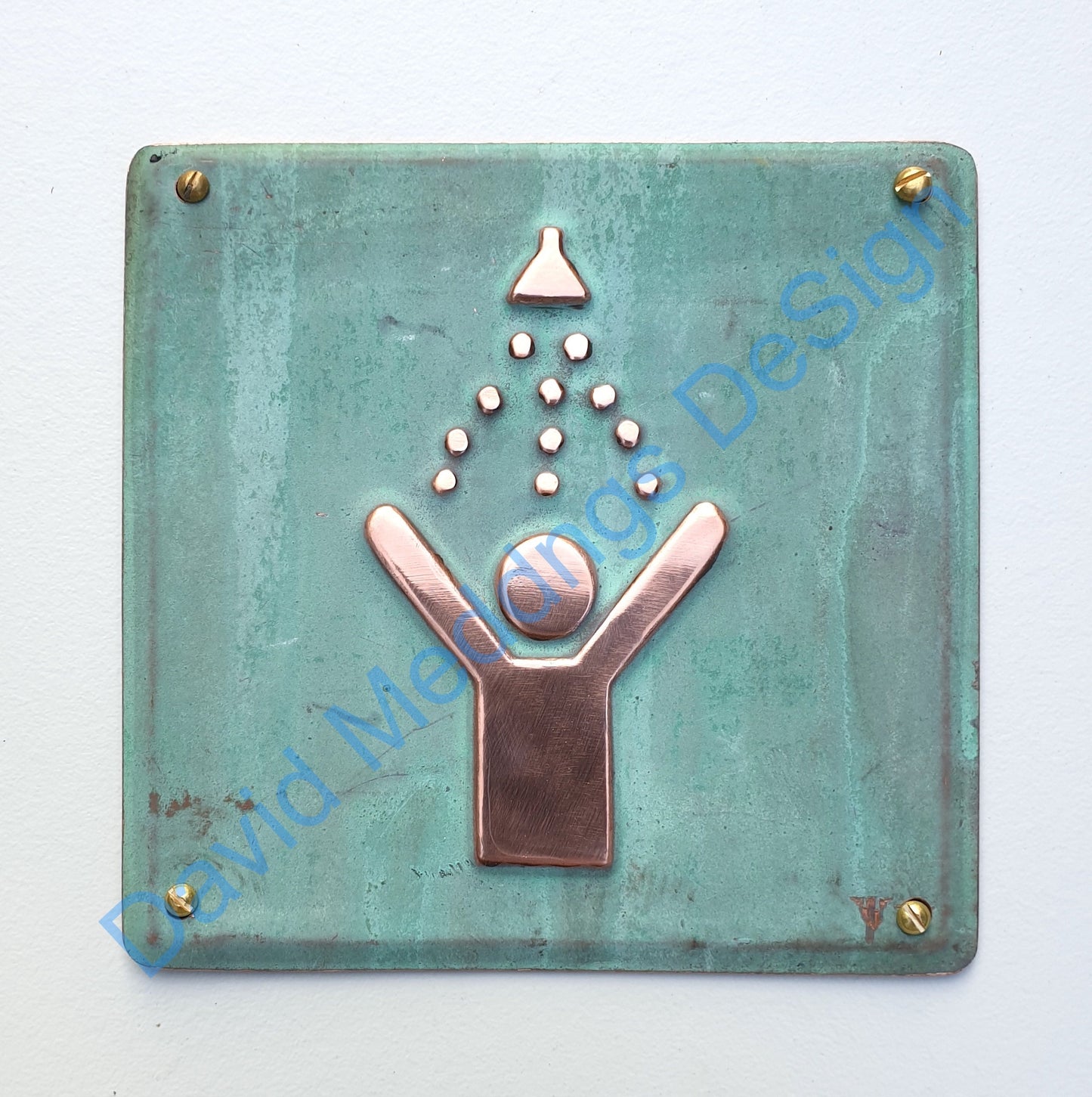 Shower door plaque in hammered or green copper - upcycled freedom feeling gift