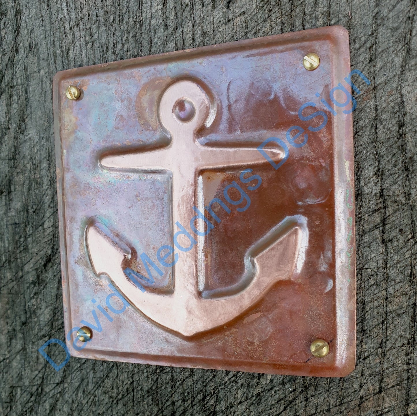 Anchor ship nautical copper sailing plaque gift, hammered or patinated 3.5 x 3.25"/90x80mm