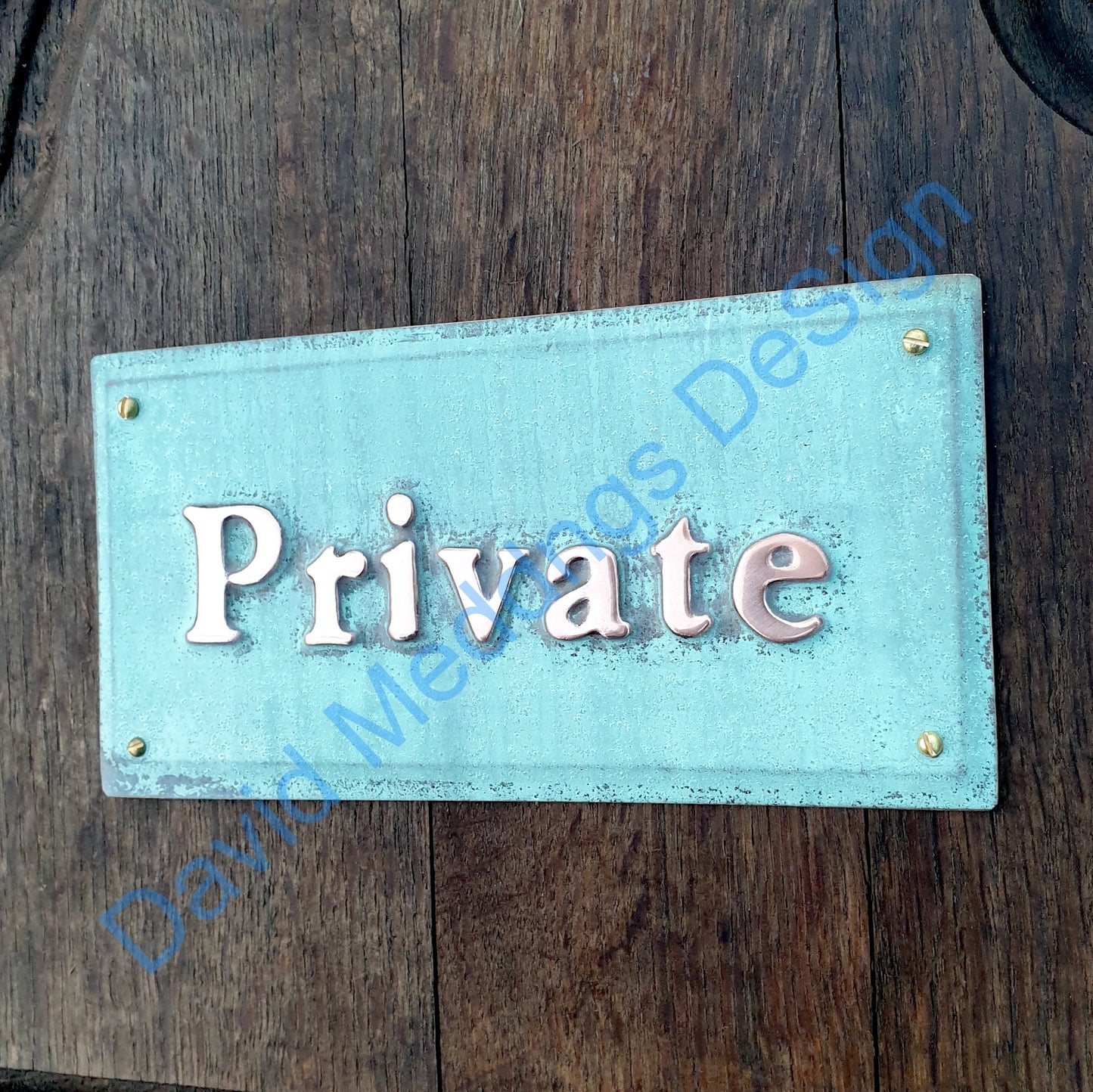 Private notice sign Plaque in traditional letters in hammered or patinated copper sheet with fixings