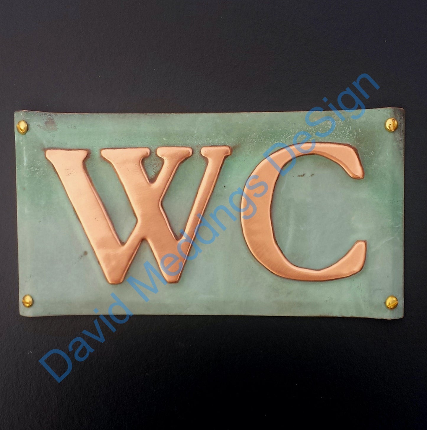Copper door plaque WC toilet lavatory sign in 2"/50mm high Garamond serif font