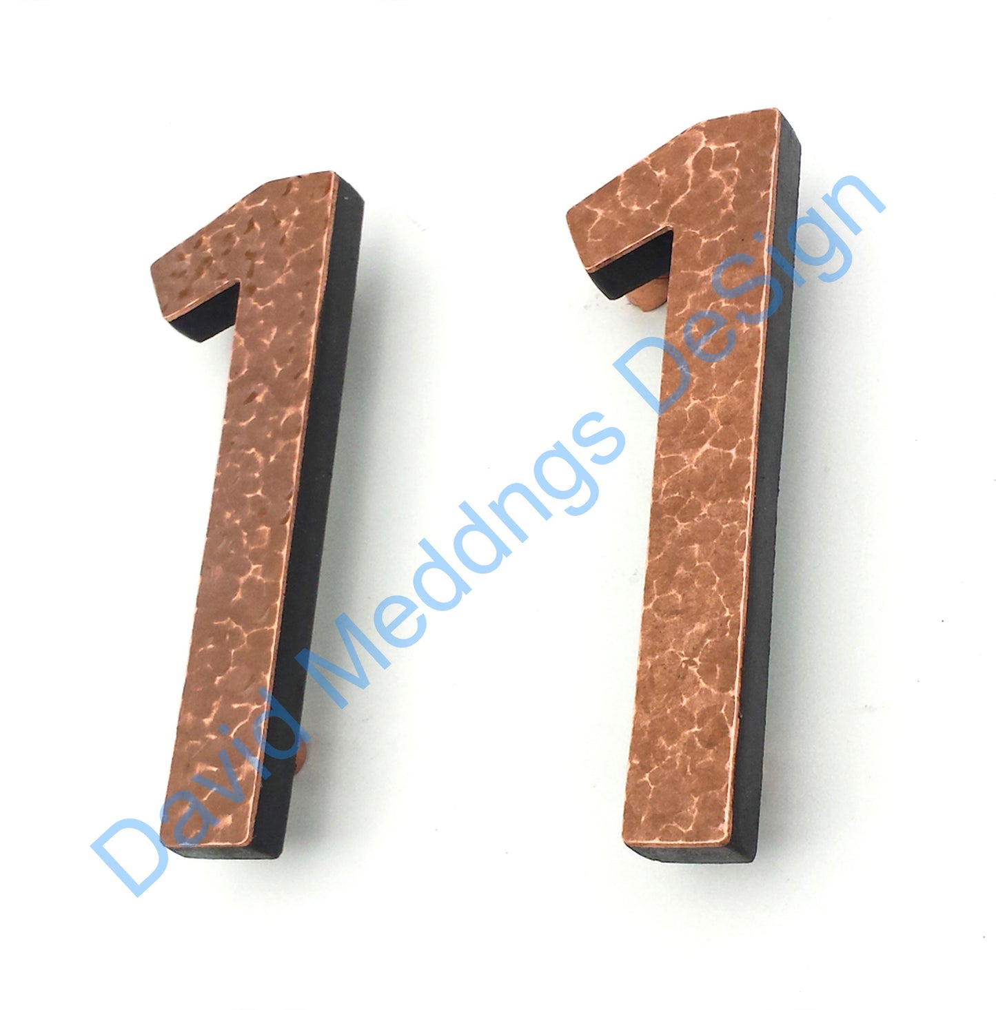 Copper Arts and Crafts floating number 4"/100mm high polished, hammered, brushed or patinated in Mackintosh