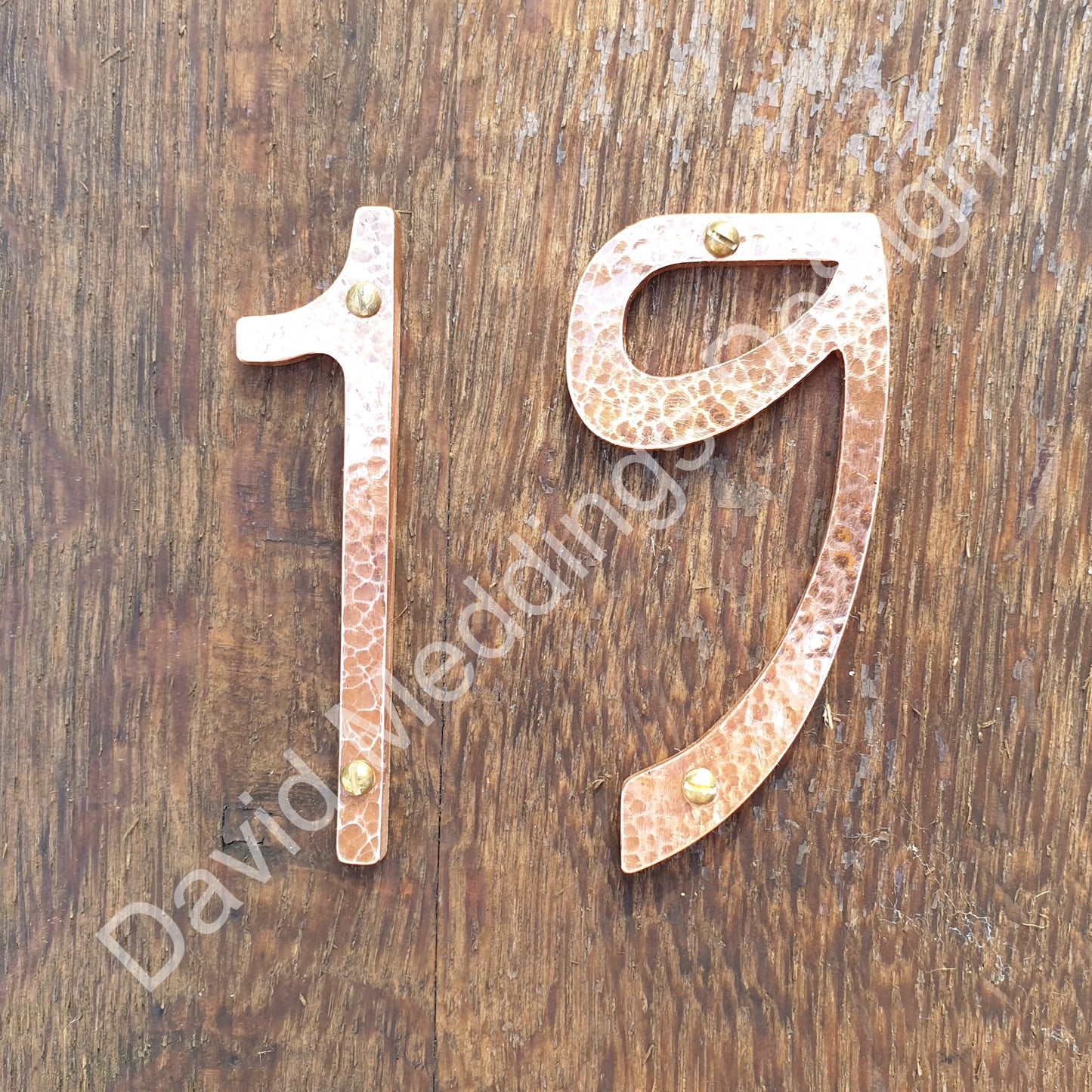 Art Nouveau style Copper numbers hammered, polished, brushed or green, 3"/75mm high Rivanna font tS