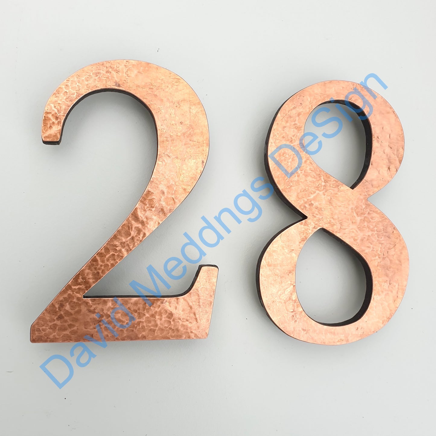 3D Traditional Copper House numbers floating in polished, brushed, hammered or patinated finish Garamond, 6"/150mm high