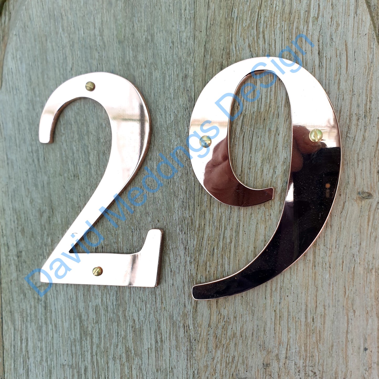 Serif font Copper numbers in hammered, polished, brushed or green, 4"/100mm high Garamond S