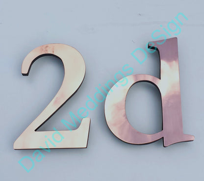 3D Traditional Copper House numbers floating in polished, brushed, hammered or patinated finish Garamond, 6"/150mm high