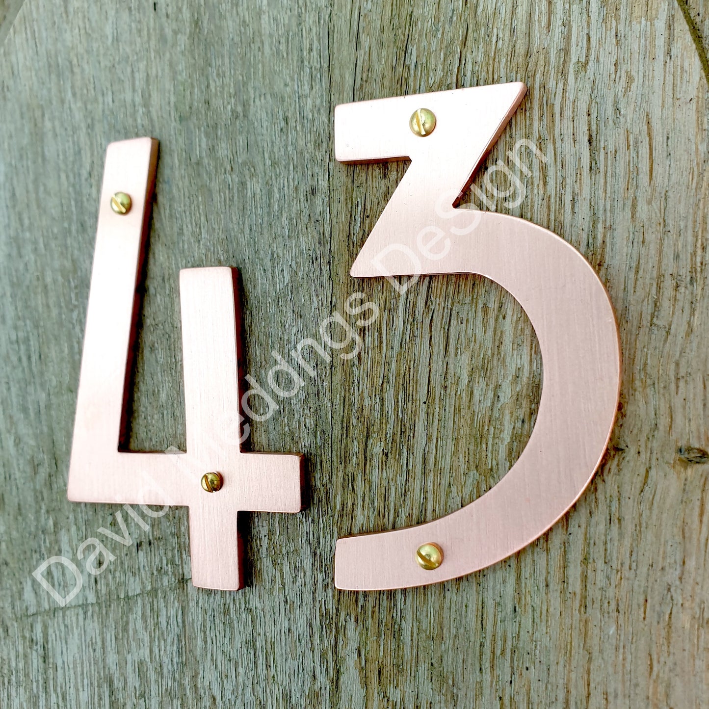 Arts and Crafts Copper numbers in four surface finishes 4"/100mm high made from upcycled materials am