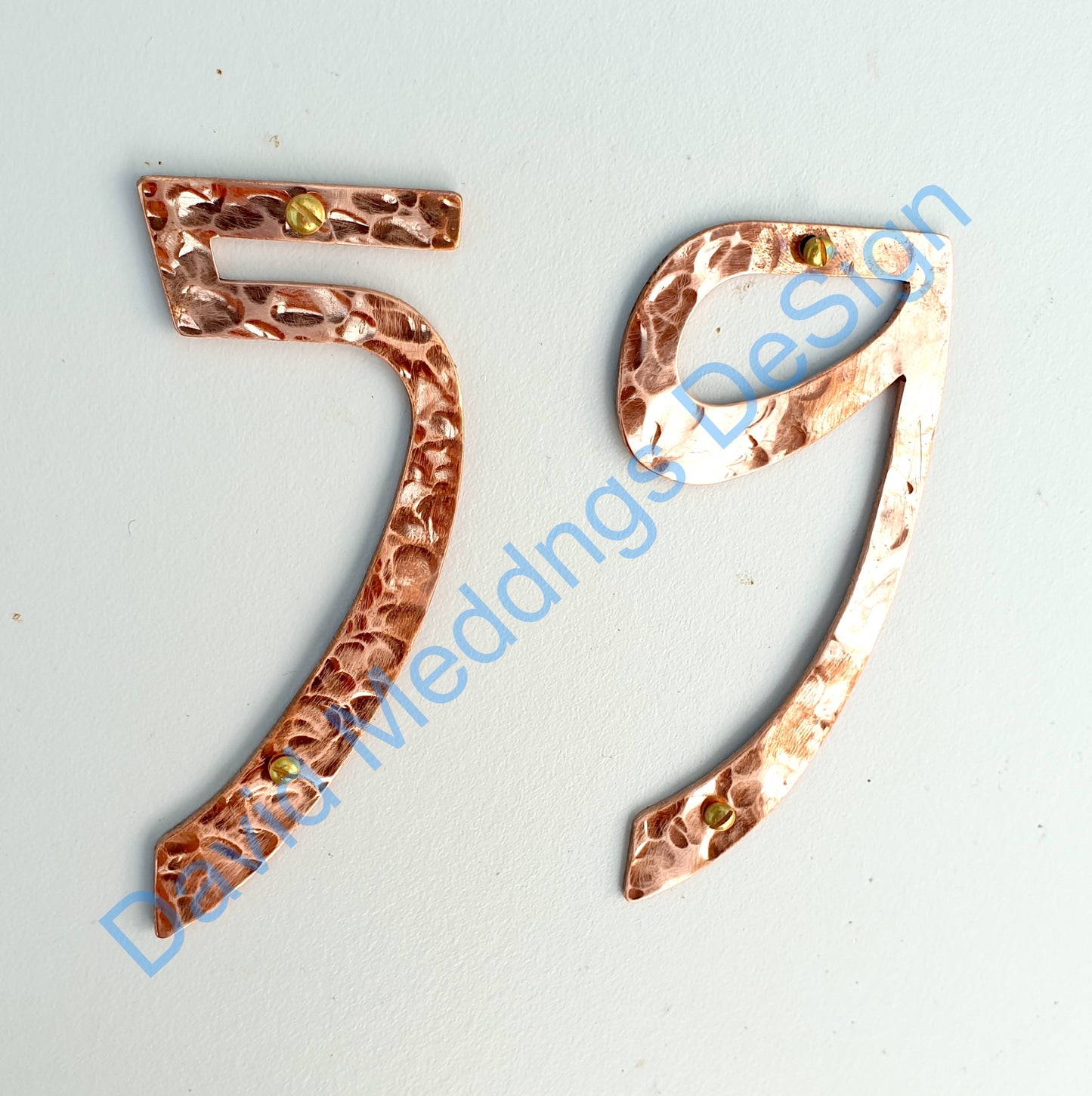 Art Nouveau style Copper numbers hammered, polished, brushed or green, 3"/75mm high Rivanna font tS