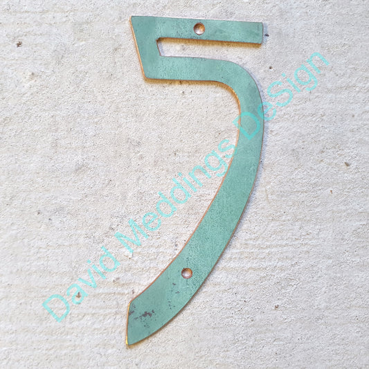 Art Nouveau style Copper numbers hammered, polished, brushed or green, 3"/75mm high Rivanna font