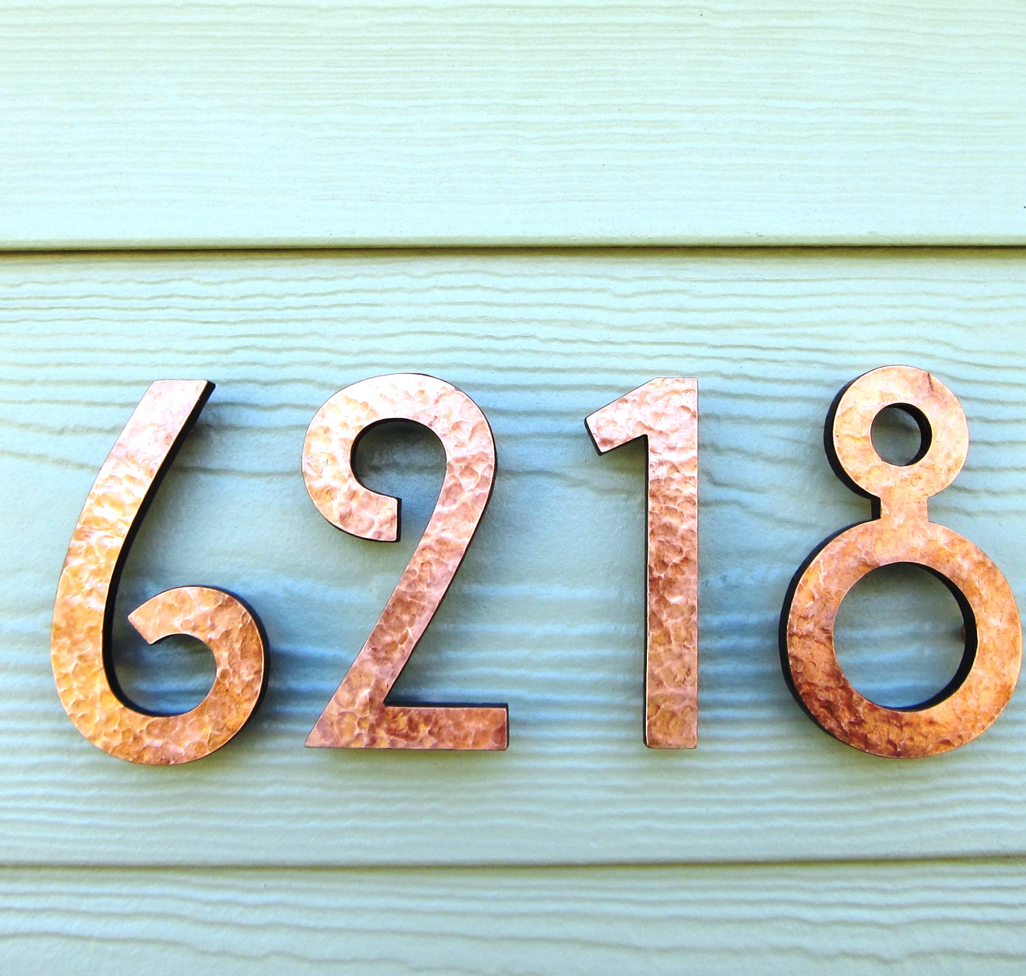 Arts and Crafts Copper numbers in four surface finishes 4"/100mm high made from upcycled materials am