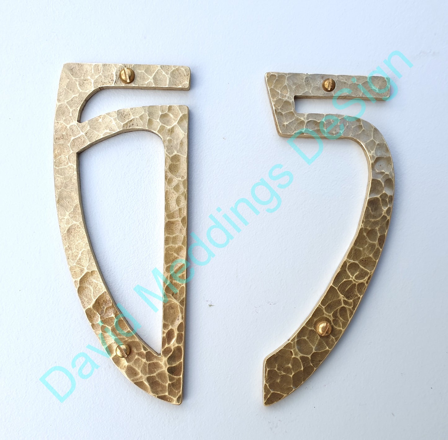 Art Nouveau style Brass numbers letters polished, hammered or brushed 6"/150mm high Rivanna font