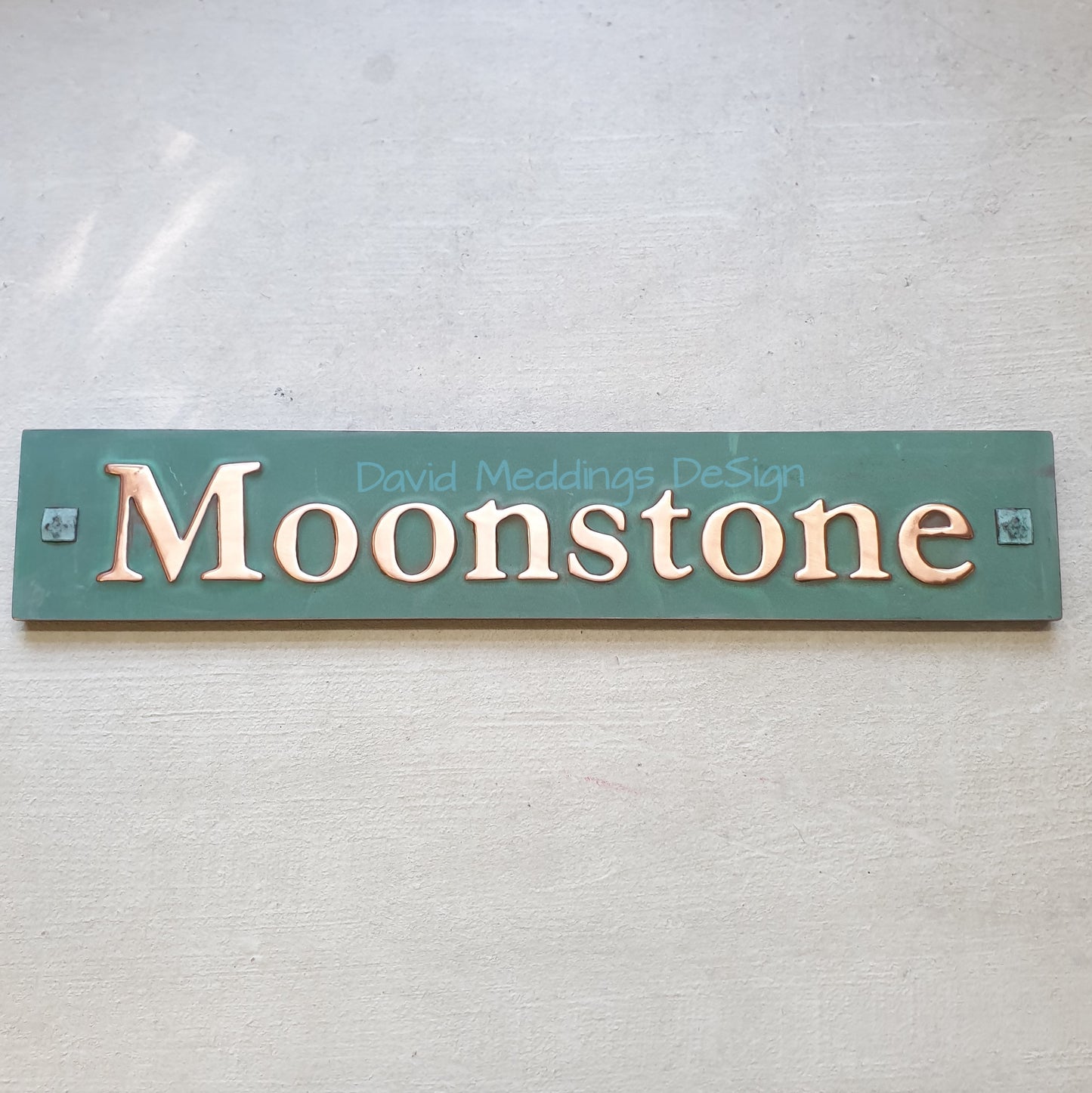 Traditional Copper Sign Plaque 2"/50mm characters on one or two lines, plywood backed for easy stucco brick fitting