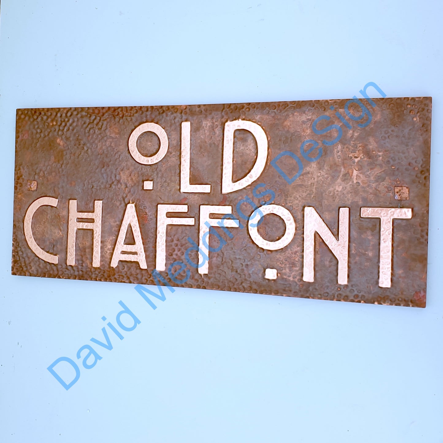 Mackintosh hammered copper plaque with plywood back
