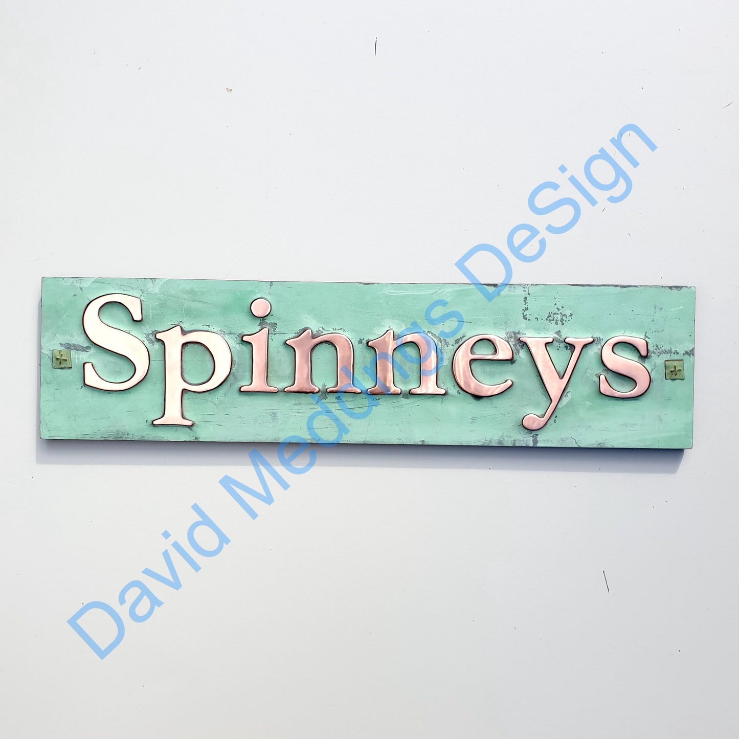 Traditional Copper Sign Plaque 2"/50mm characters on one or two lines, plywood backed for easy stucco brick fitting