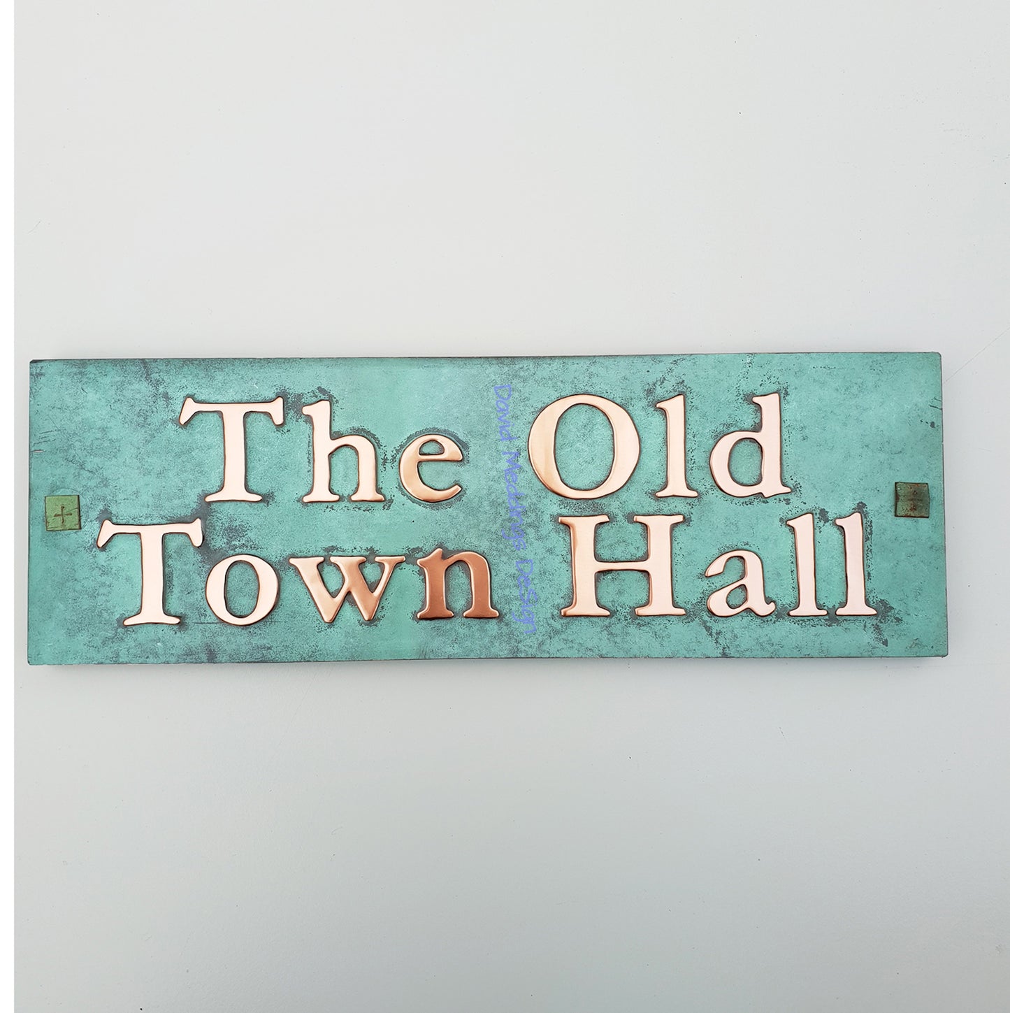 Traditional Copper Sign Plaque 2"/50mm characters on one or two lines, plywood backed for easy stucco brick fitting