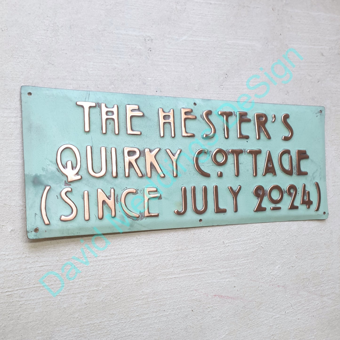 Arts and Crafts Copper house address Plaque 1"/25mm high letters in Mission Mackintosh font  a