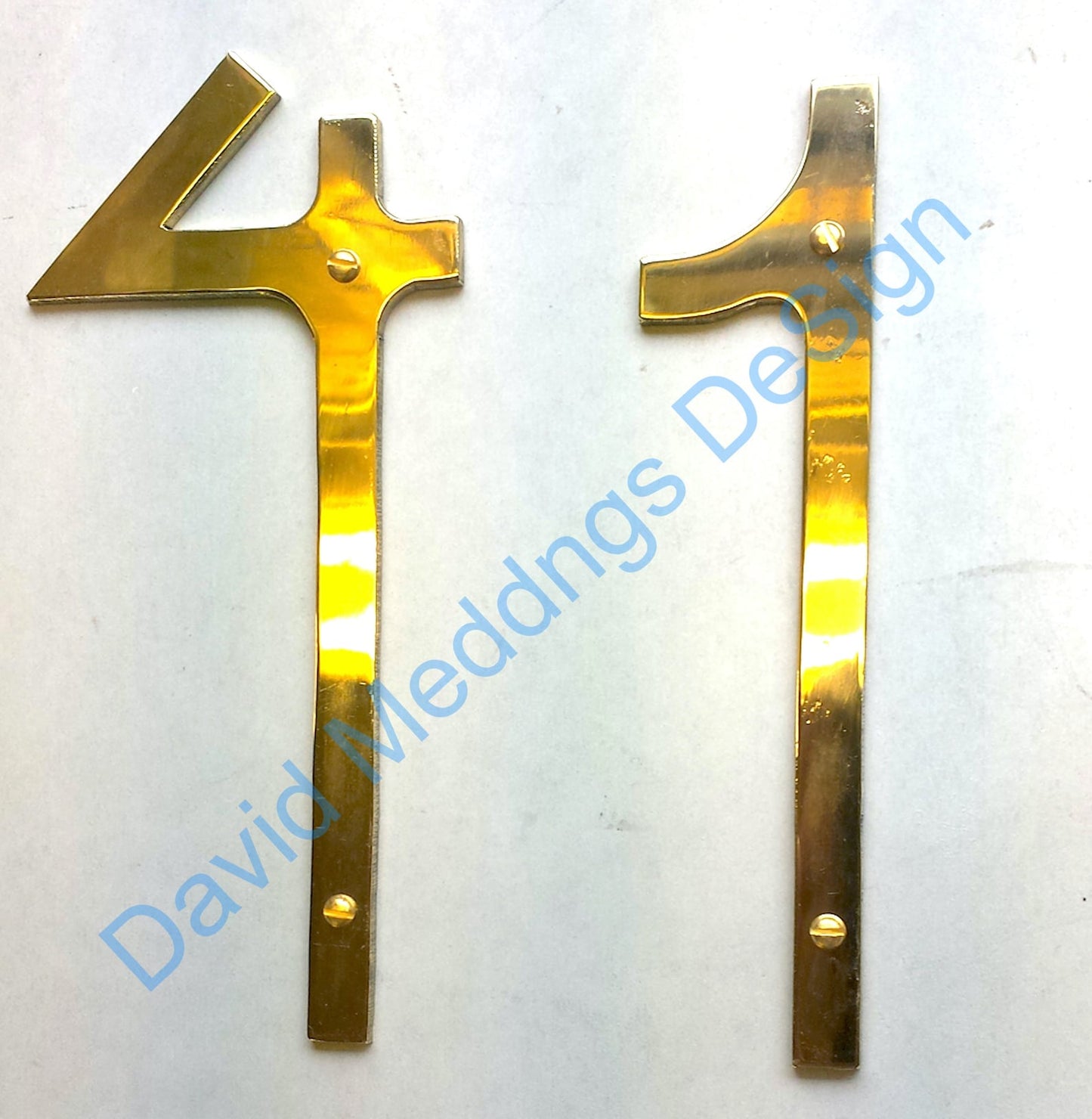 Brass Art Nouveau style numbers hammered, polished or brushed 3"/75mm high Rivanna font