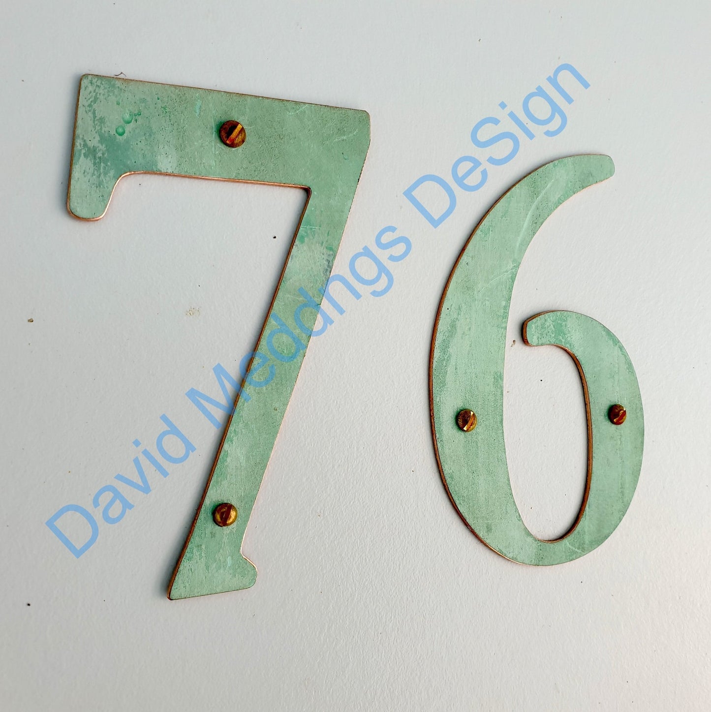 Serif font Copper numbers in hammered, polished, brushed or green, 4"/100mm high Garamond S