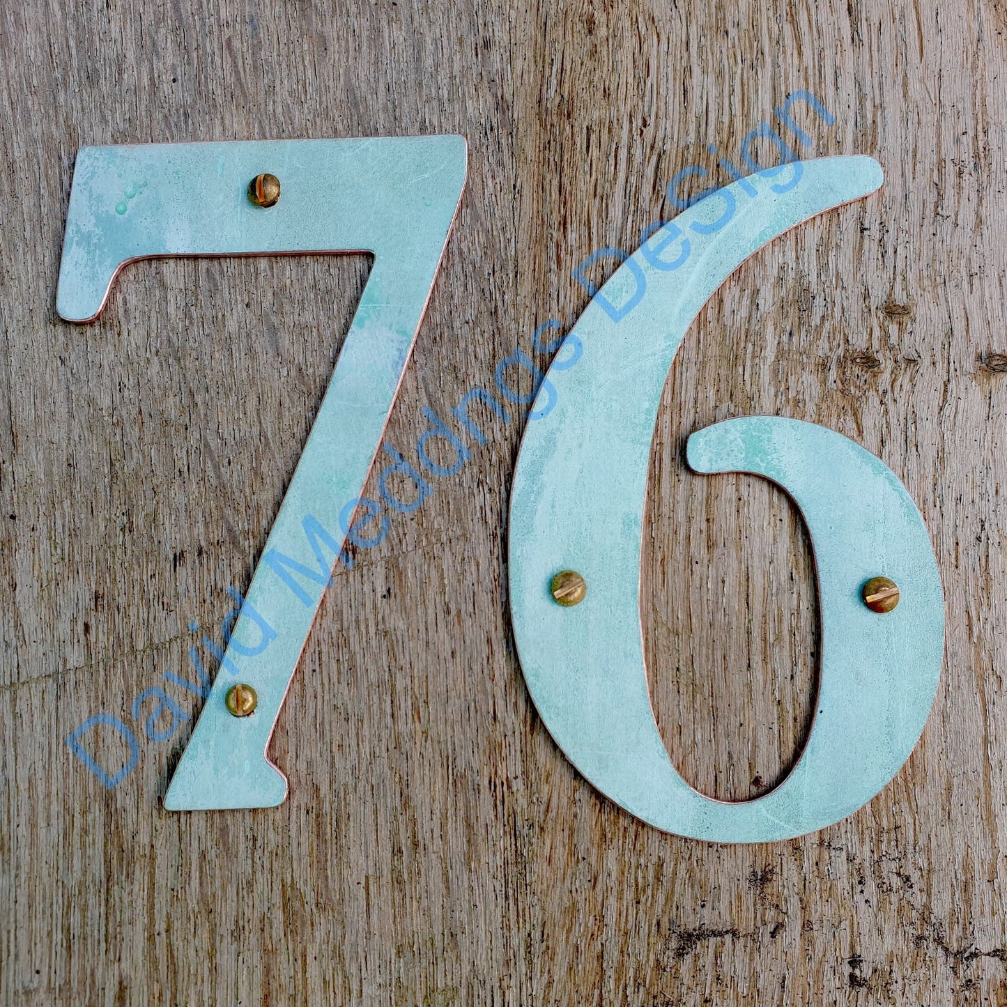 Serif font Copper numbers in hammered, polished, brushed or green, 4"/100mm high Garamond S