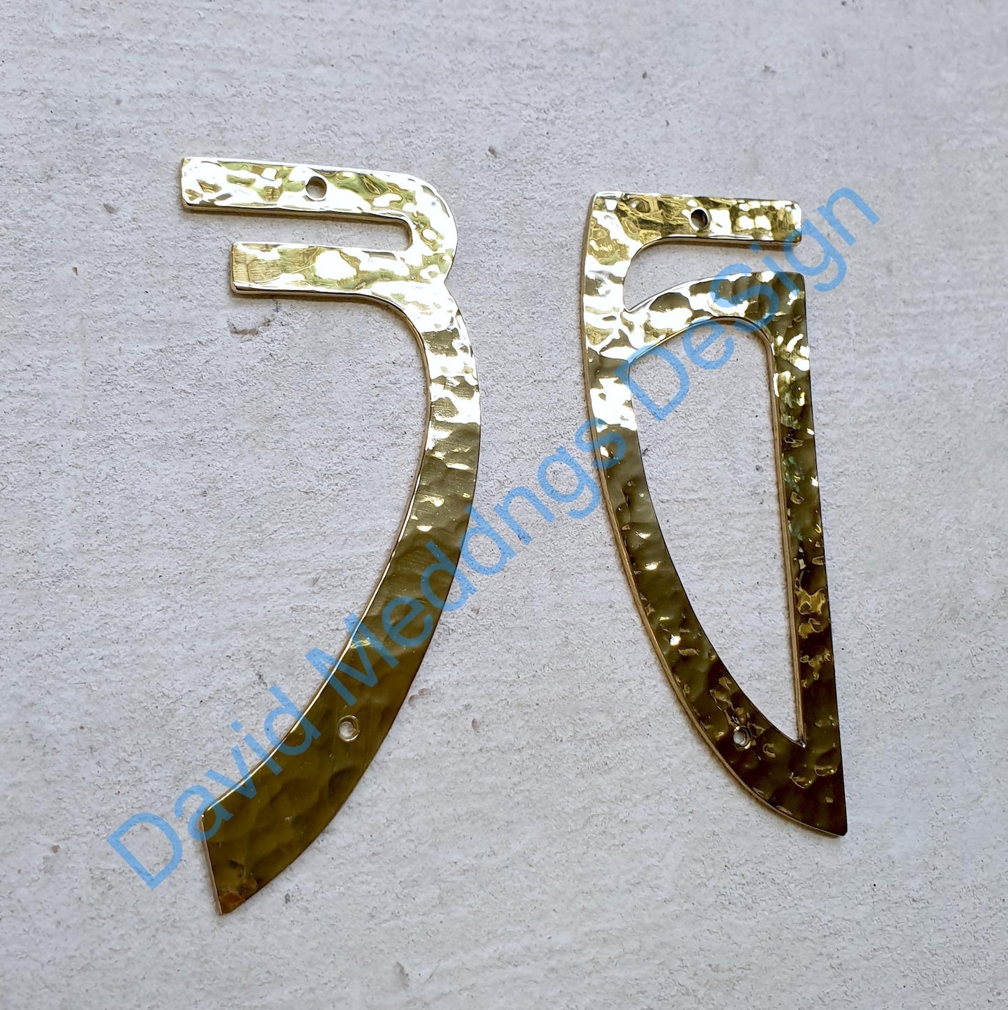 Brass Art Nouveau style numbers hammered, polished or brushed 3"/75mm high Rivanna font