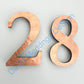 Copper serif traditional style floating number 4"/100mm high polished, hammered, brushed or patinated in Garamond tx