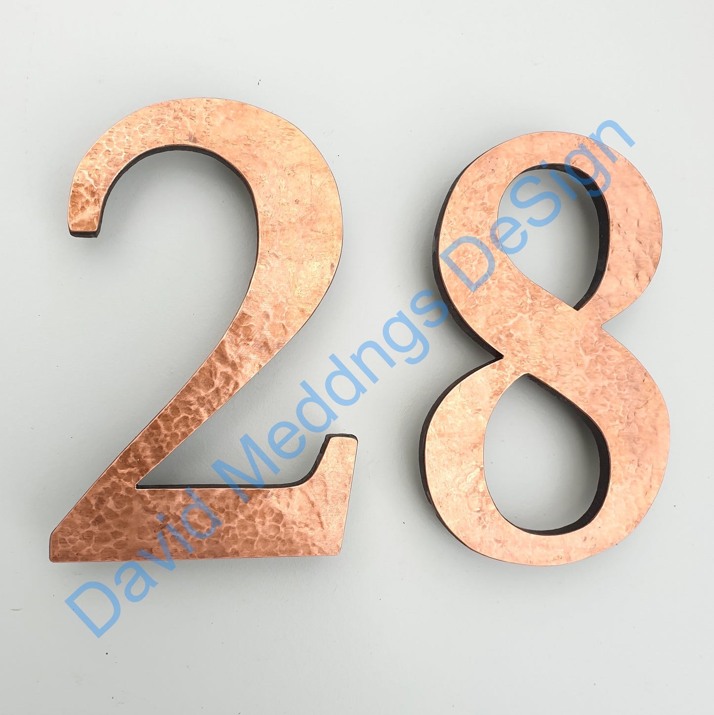 Copper traditional style floating numbers 3"/75mm high polished, hammered, brushed or patinated in Garamond tx