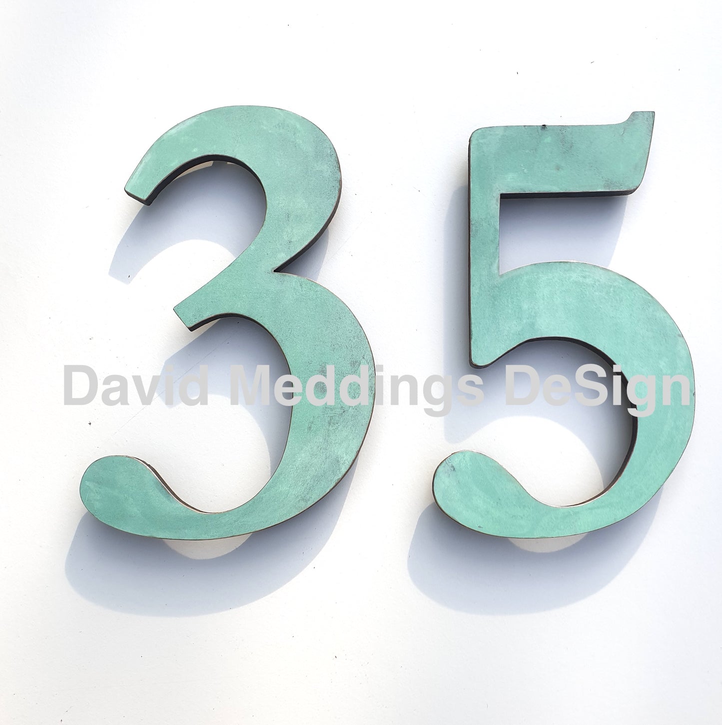 Copper traditional style floating numbers 3"/75mm high polished, hammered, brushed or patinated in Garamond tx