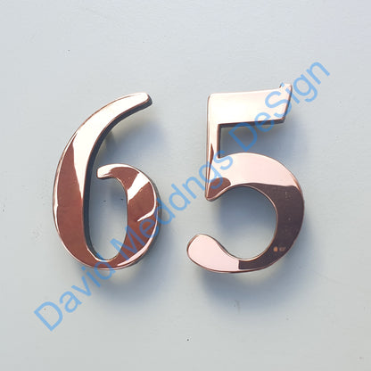 3D Traditional Copper House numbers floating in polished, brushed, hammered or patinated finish Garamond, 6"/150mm high