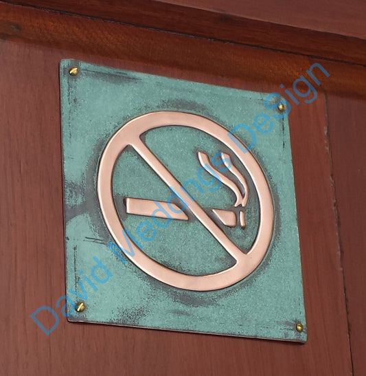 No Smoking sign Plaque in patinated or hammered copper 4.2"/105mm square tx