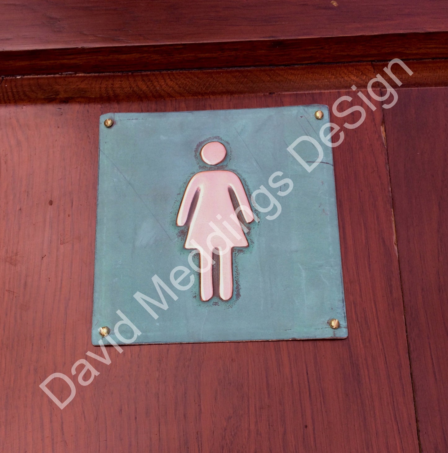 Female ladies room toilet lavatory patinated or hammered copper Plaque 4.2""/105mm square with fixings tx