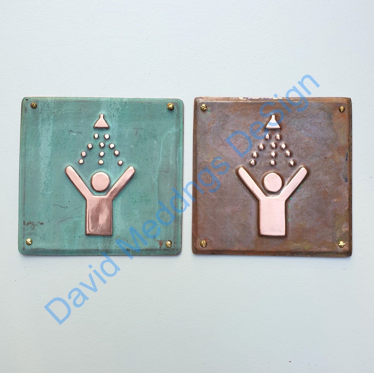 Shower copper door plaque in hammered or green - upcycled mothers day gift 4.2"/105mm square tx