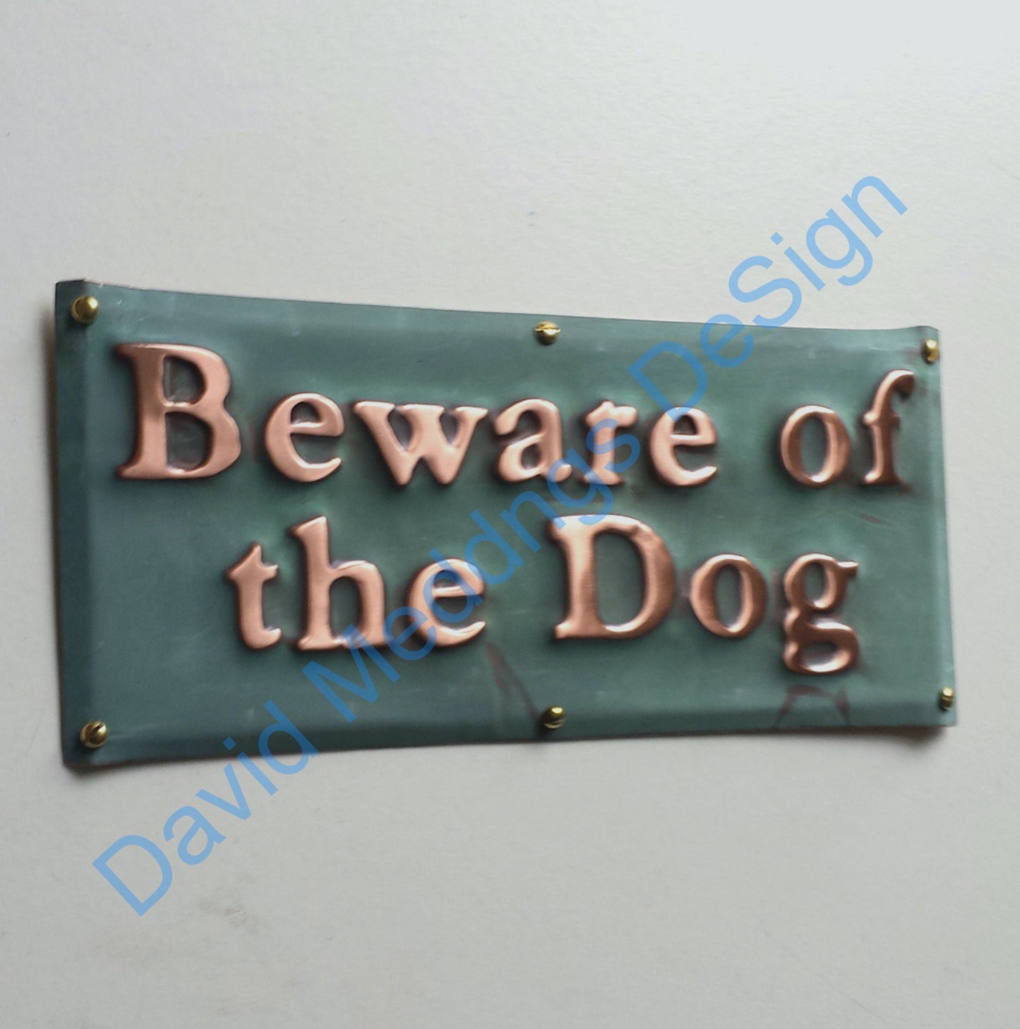 Beware of the Dog sign plaque in hammered or patinated copper -  1" high Garamond font - Custom orders welcome through link tx