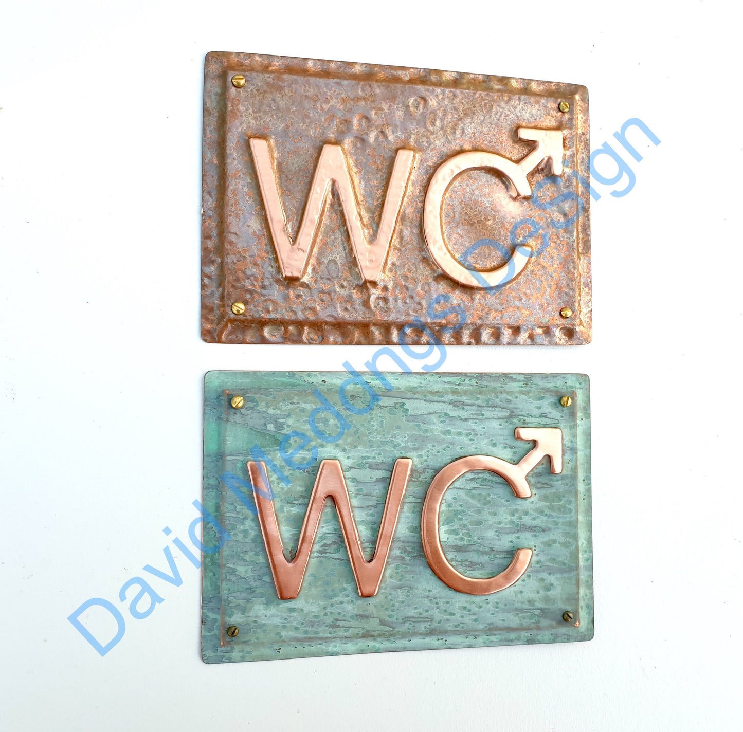 WC Male symbol Copper door plaque toilet lavatory sign in 2"/50mm high letters tx